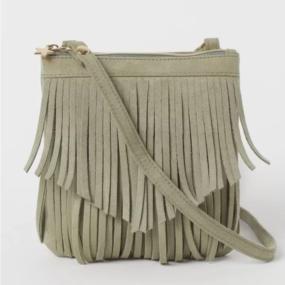 H&M small Olive Fringe Crossbody Bag EUC